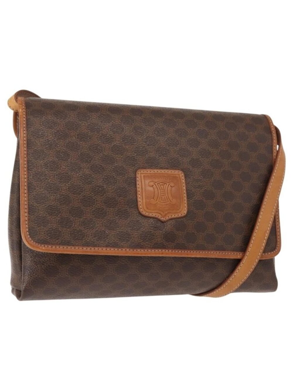 Authentic CELINE Macadam Canvas Shoulder Bag PVC Brown Gold